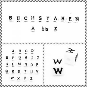 Buchstabenwürfel W Kunststoff 10 x 10 mm weiß / schwarz
