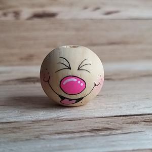 ZWINKER Holzperle handbemalt GESCHICHT natur pink