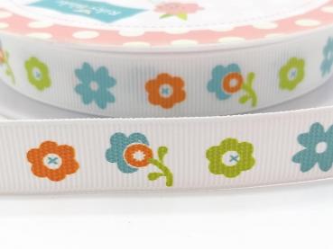 Ripsband BLÜMCHEN 17 mm bunt weiss Riley Blake