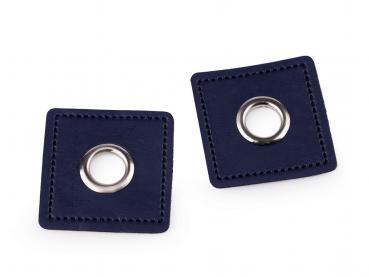 Ösen-Patches Kunstleder QUADRAT 30 x 30 mm marine silber