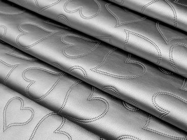 Kunstleder HERZEN gesteppt silbern metallic 360 g / m²