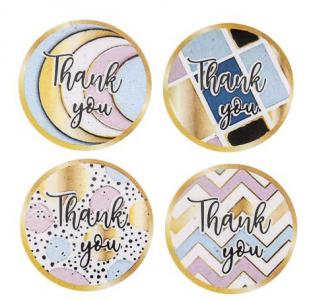 8 Aufkleber 25 mm THANK YOU Nr. 15 rosa beige blau