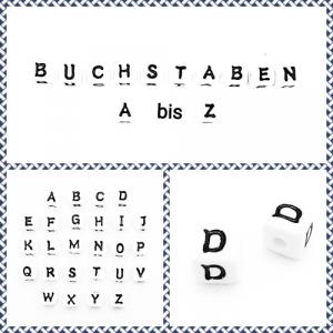 Buchstabenwürfel D Kunststoff 10 x 10 mm weiß / schwarz