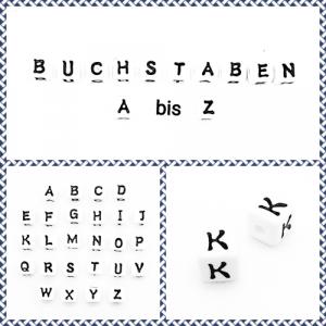 Buchstabenwürfel K Kunststoff 10 x 10 mm weiß / schwarz