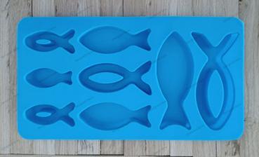 Silikon - Gießform 8 Fische blau