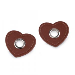 Ösen-Patches Kunstleder HERZ 32 x 35 mm cognac silber