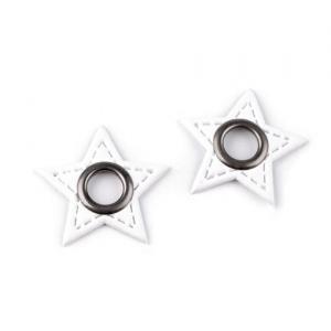 Ösen-Patches Kunstleder STERN 30 mm weiß gun silver