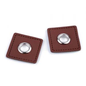 Ösen-Patches Kunstleder QUADRAT 30 x 30 mm cognac silber