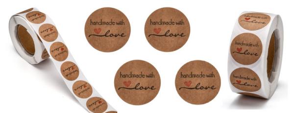 Aufkleber 25 mm Handmade WITH LOVE beige schwarz rot Nr. 4 WITH LOVE Nr. 3