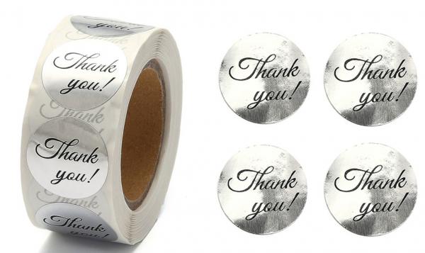 1 Aufkleber 25 mm THANK YOU Nr. 10 silber Glitzer