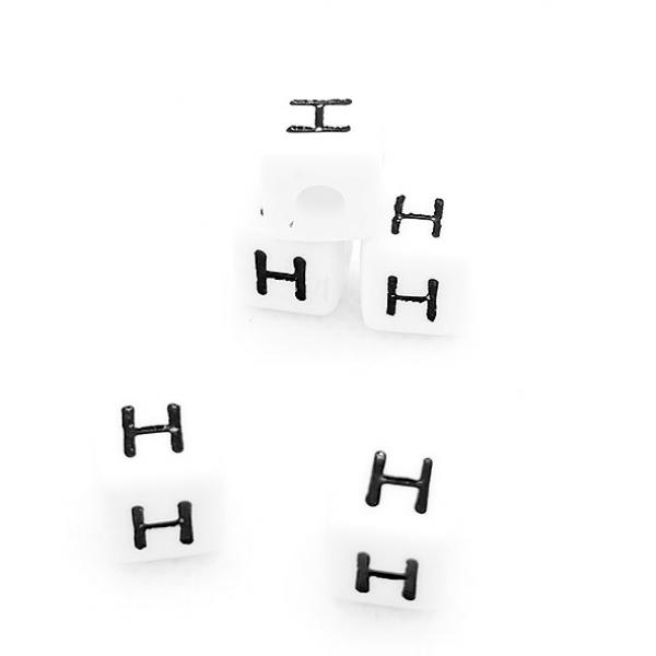 Buchstabenwürfel H Kunststoff 10 x 10 mm weiß / schwarz