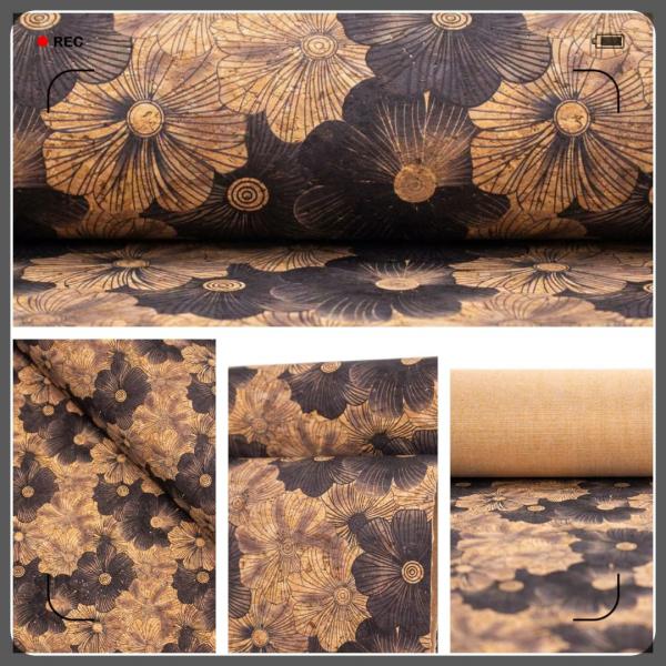 1 Rolle Kork Blume schwarz natur 30 x 16,5 cm