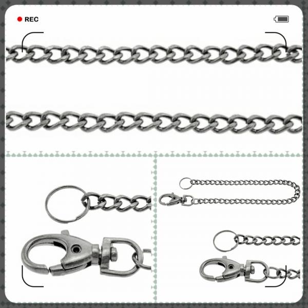Schlüsselkette Geldbeutelkette Sicherheitskette silber schwarz 25 cm