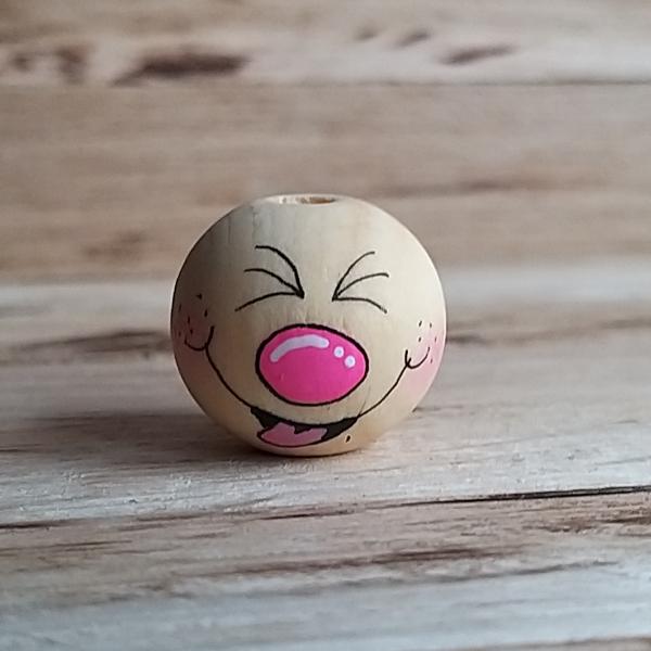 ZWINKER Holzperle handbemalt GESCHICHT natur pink