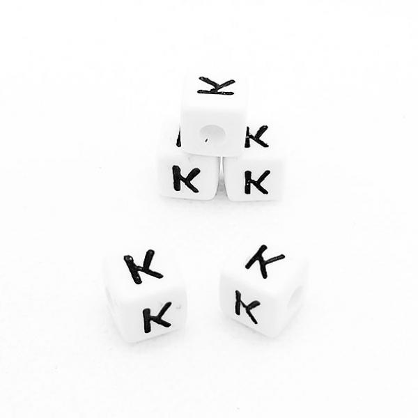 Buchstabenwürfel K Kunststoff 10 x 10 mm weiß / schwarz
