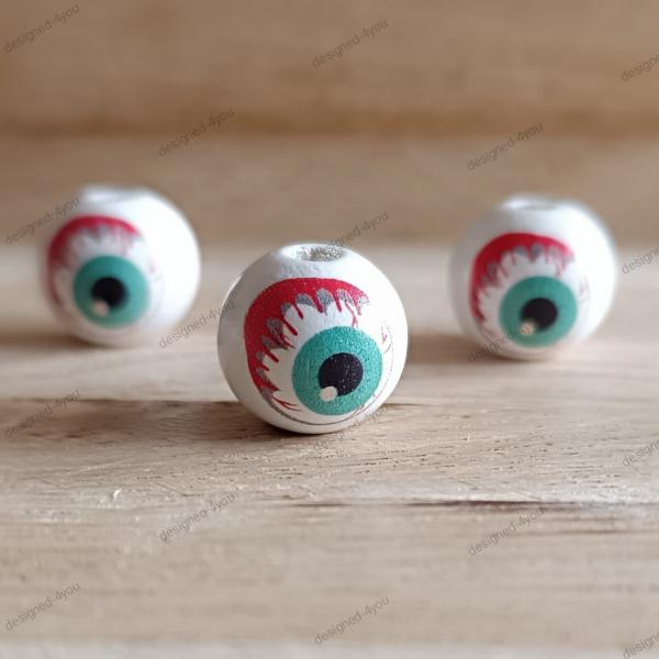 Nr. 3 Holzperle 16 mm Halloween Auge smaragdgrün