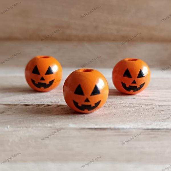 Nr. 2 Holzperle 16 mm Halloween KÜRBIS Gesicht