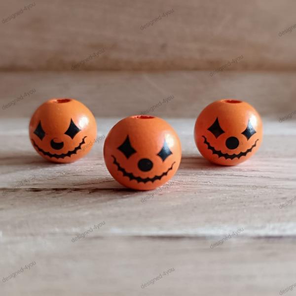 Nr. 3 Holzperle 16 mm Halloween KÜRBIS Gesicht