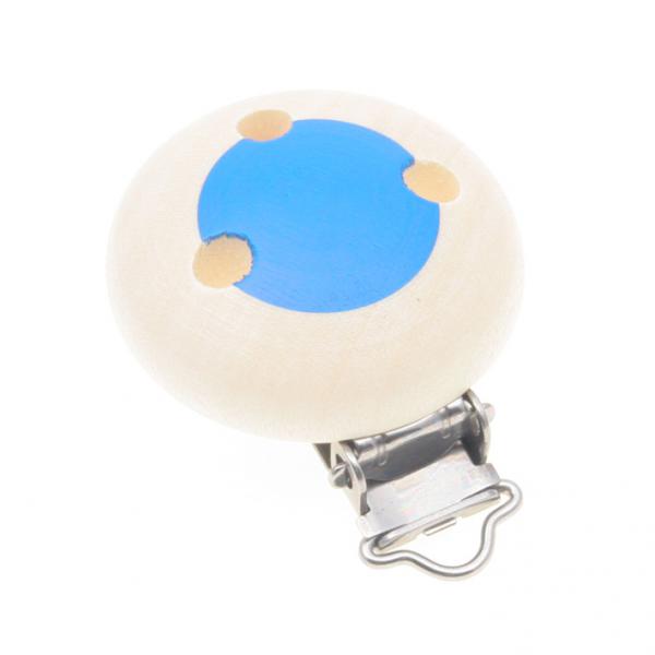 1 x Holzclip/Schnullerclip PUNKT natur blau