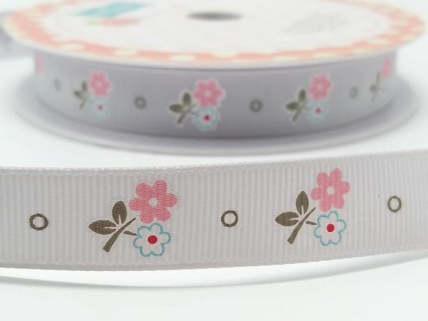 Ripsband Streublümchen 17 mm grau rosa blau Riley Blake