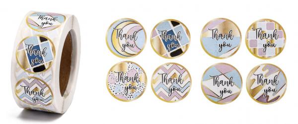 8 Aufkleber 25 mm THANK YOU Nr. 15 rosa beige blau