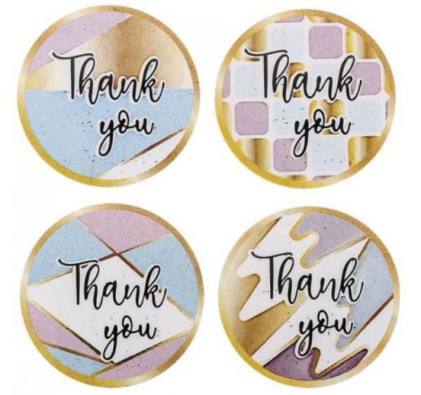 8 Aufkleber 25 mm THANK YOU Nr. 15 rosa beige blau