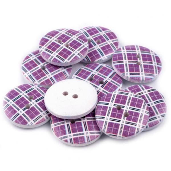 StoffBude-ABC® - Holzknopf KARRIERT lila/weiss 20 mm