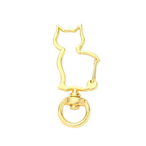 Karabiner mit Motiv KATZE 41 x 17 mm drehbar gold