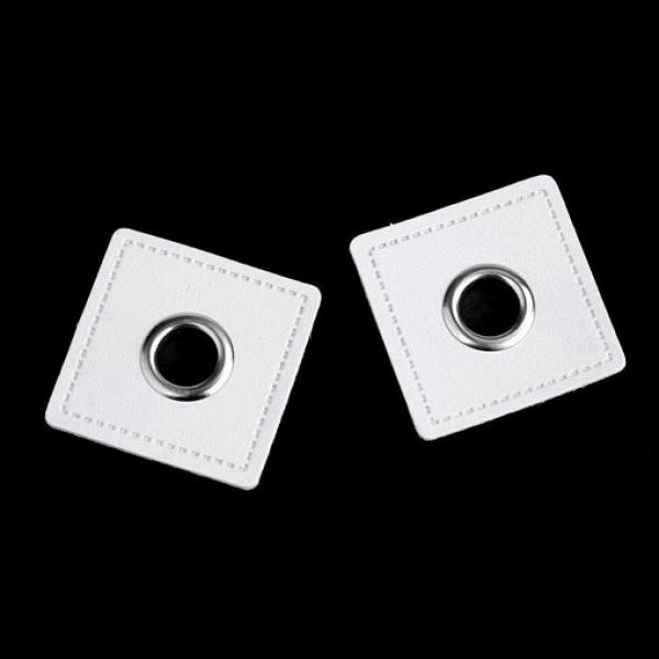 Ösen-Patches Kunstleder QUADRAT 30 x 30 mm weiß silber